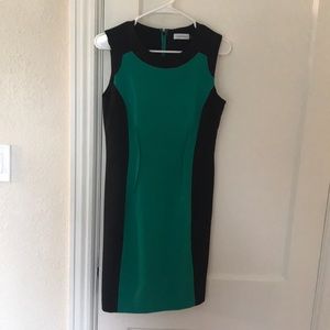 Green and black work dress, Calvin Klein